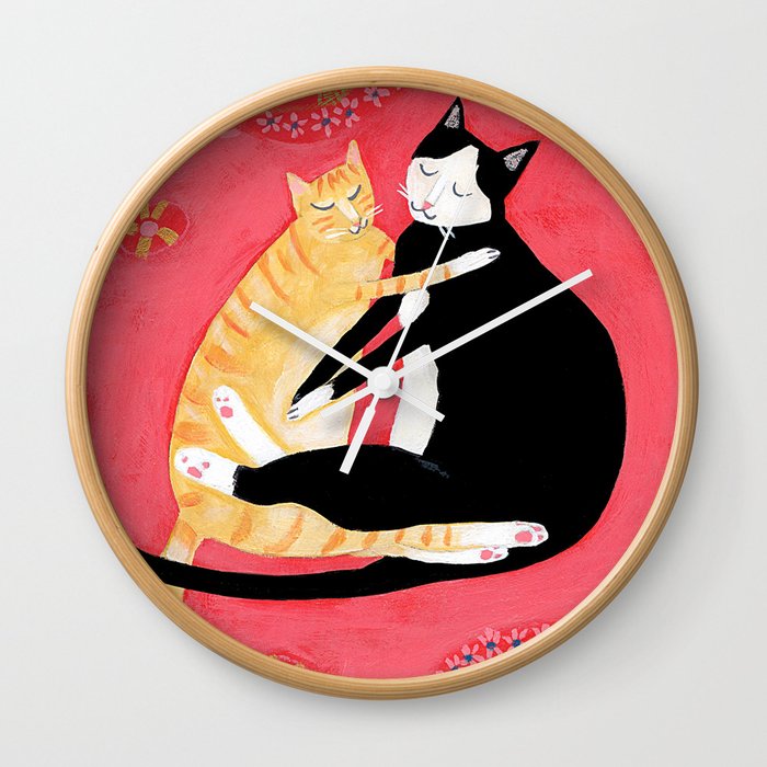Cats On A Rug Tuxedo Cat And Orange Tabby By Tascha Wall Clock By