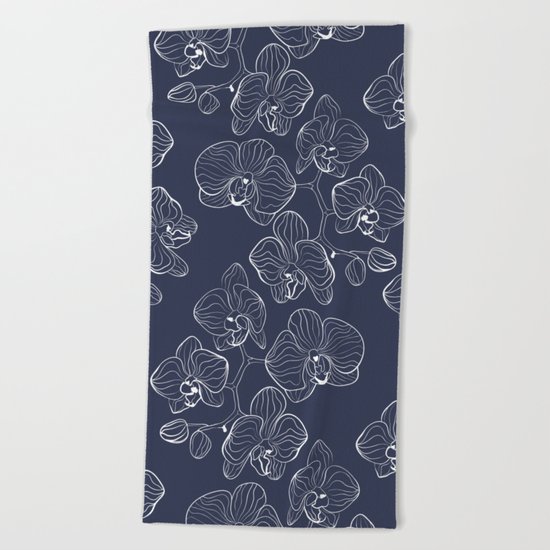 Retro . Orchid flowers on a blue background . Beach Towel
