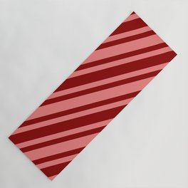 [ Thumbnail: Light Coral and Dark Red Colored Striped/Lined Pattern Yoga Mat ]