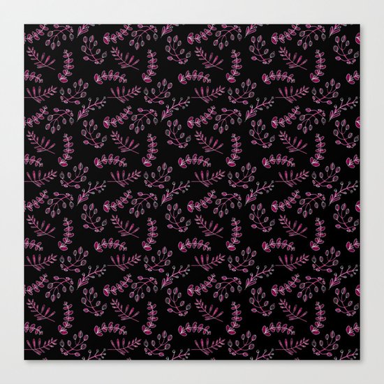 Seamless watercolor blue flowers pattern on black background Canvas Print