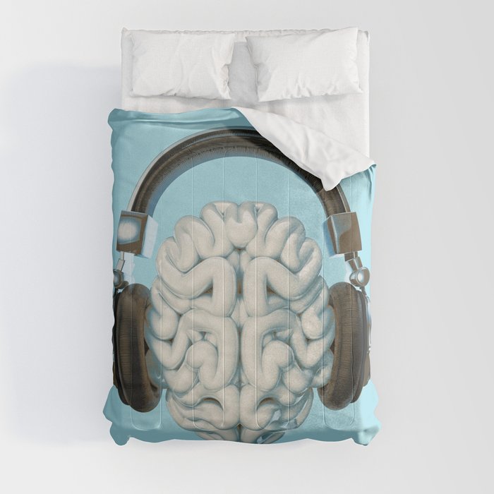 Mind Music Connection /3D render of human brain wearing headphones Comforter