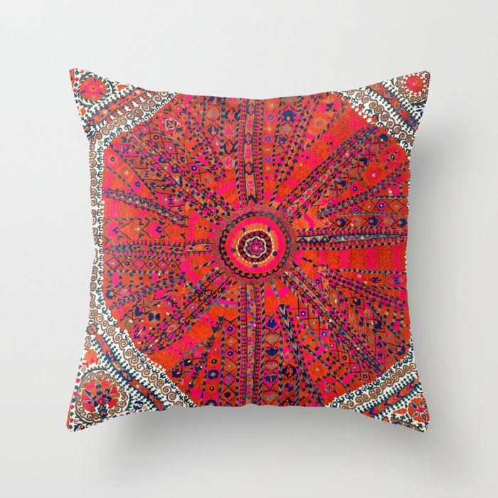 Pink Wildflower Sunshine II // 18th Century Colorful Pinkish Red Blue Sapphire Metallic Happy Patter Throw Pillow