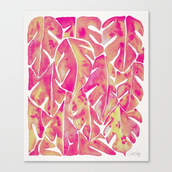 Split Leaf Philodendron – Pink Canvas Print