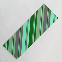 [ Thumbnail: Dim Gray, Aquamarine, Dark Green, and Dark Sea Green Colored Lines/Stripes Pattern Yoga Mat ]