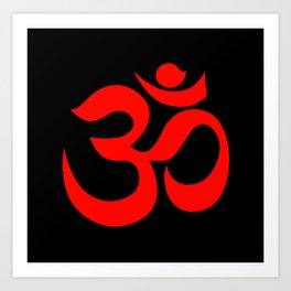 Red Aum / Om Reiki symbol on black background Art Print