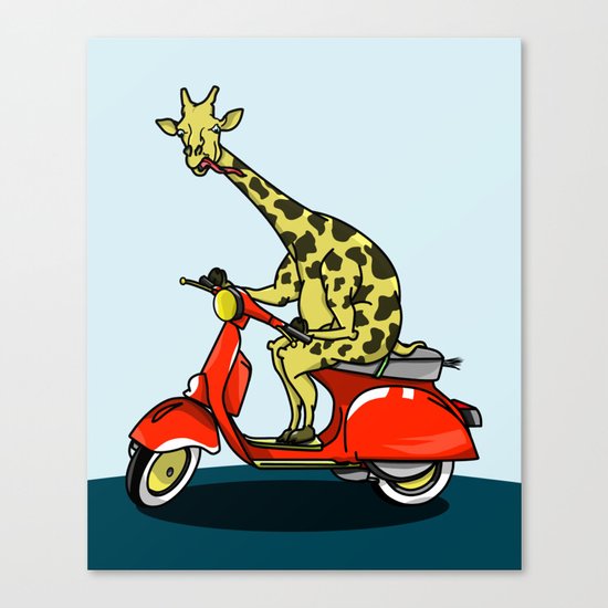 Giraffe riding a moped Canvas Print