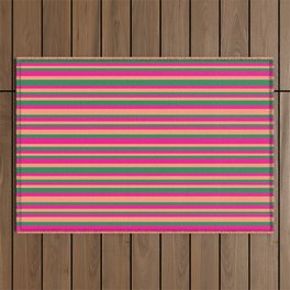 [ Thumbnail: Deep Pink, Light Salmon & Sea Green Colored Lines Pattern Outdoor Rug ]