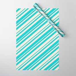[ Thumbnail: Dark Turquoise and Beige Colored Stripes Pattern Wrapping Paper ]