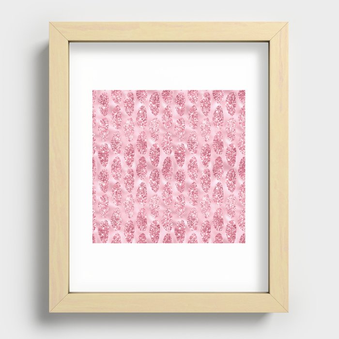 Pink Glitter Tropical Palm Leaves Pattern Recessed Framed Print