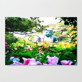 Great Buddha Behind the Flowers Canvas Print