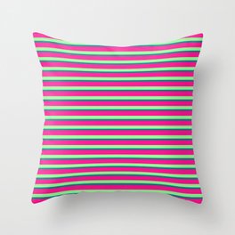 [ Thumbnail: Green, Teal, and Deep Pink Colored Stripes Pattern Throw Pillow ]