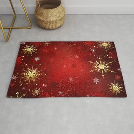 Red Background with Gold Snowflakes Area & Throw Rug