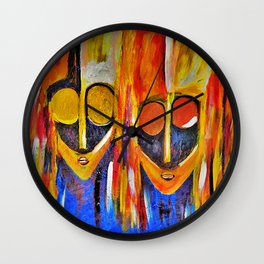 Two African Masquerade Masked Faces Wall Clock