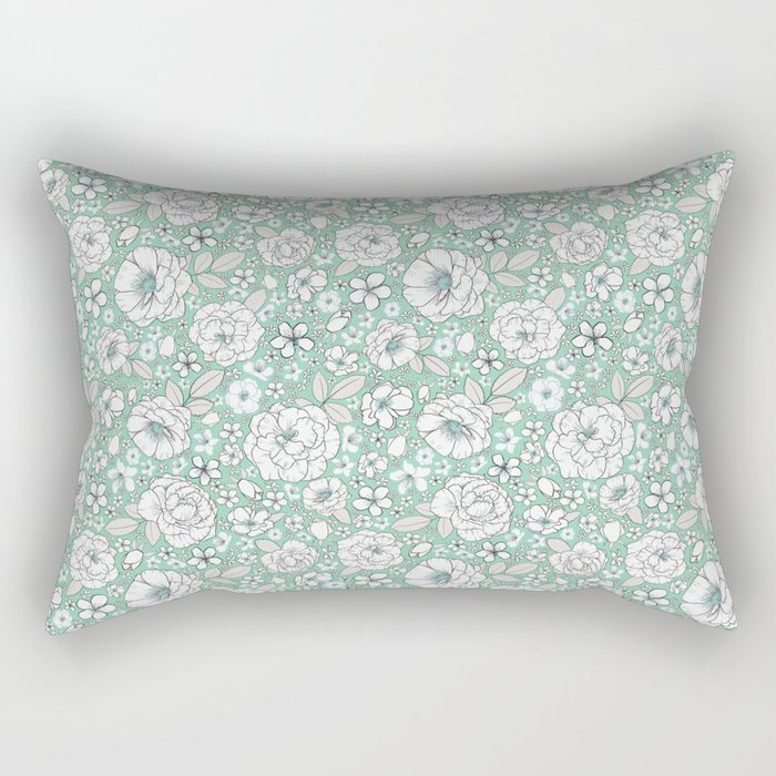 Boho Floral-Teal Rectangular Pillow
