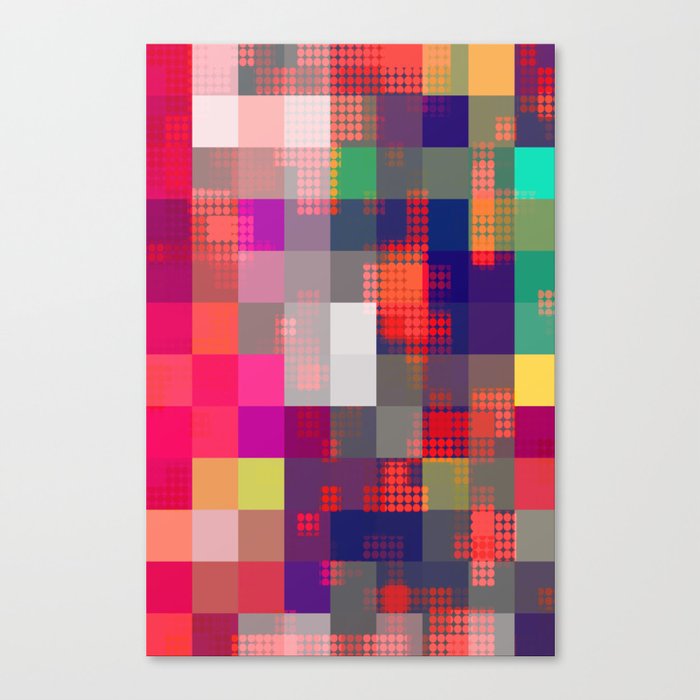 geometric pixel square pattern abstract background in red blue pink Canvas Print