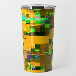 geometric pixel square pattern abstract background in yellow brown green Travel Mug
