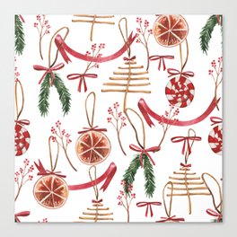 Watercolor Seamless Festive Pattern on the Theme of New Years and Christmas 03 Canvas Print