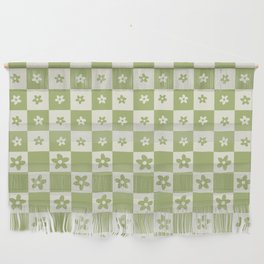 Abstract Floral Checker Pattern 7 in Forest Sage Green Wall Hanging