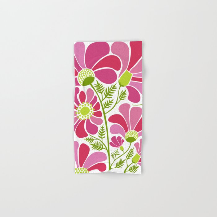 Pink Daisy Flower Illustration Hand & Bath Towel