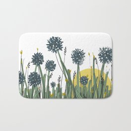 Wildflower Meadow Sunrise - Aster Allium Wheat Grass Loose Sketchy Drawing Bath Mat