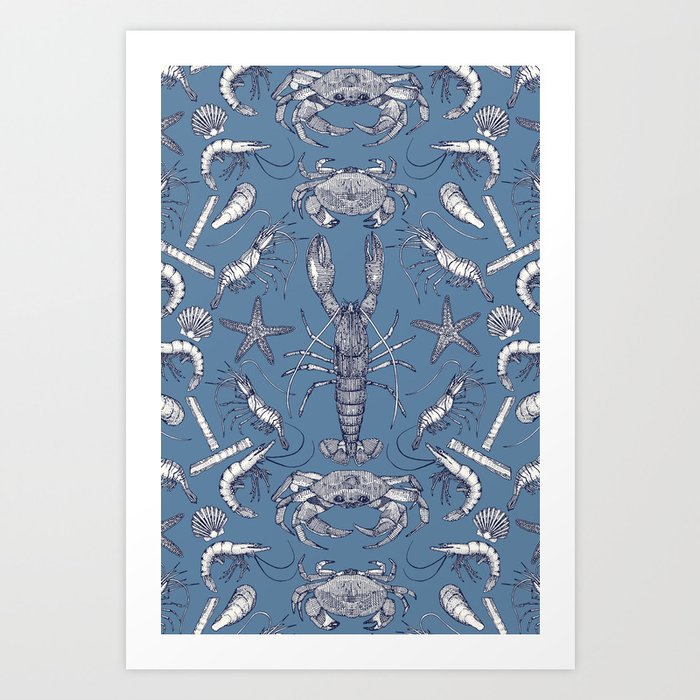 Cornwall crustaceans damask blue ultra marine Art Print
