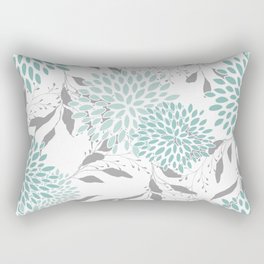 Festive, Floral Blooms and Leaves, Teal and Gray Rectangular Pillow