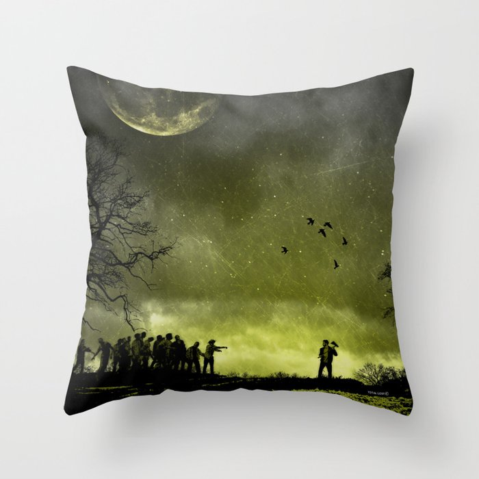 Zombies attack,walking dead,art,artwork,moon,night,scary,zombie Throw Pillow