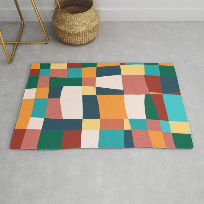 Colorful Geometric Checkered Prints Rug