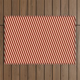 [ Thumbnail: Dark Red & Tan Colored Stripes Pattern Outdoor Rug ]