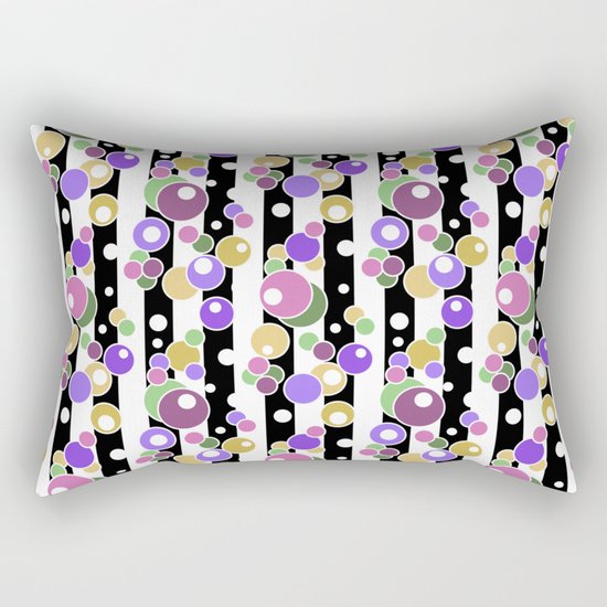 Colorful polka dots on black and white striped background . Rectangular Pillow