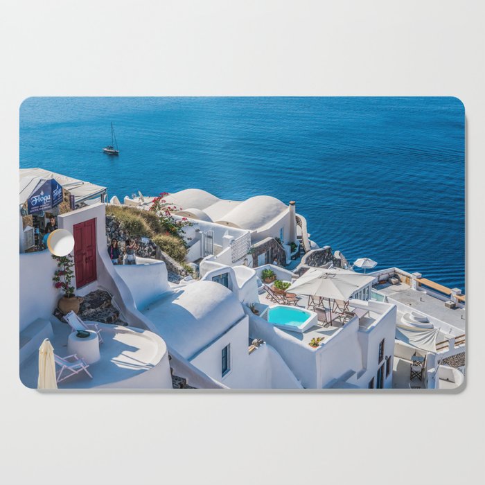 Santorini, Greece, Cobalt Blue, Ocean Views Cutting Board