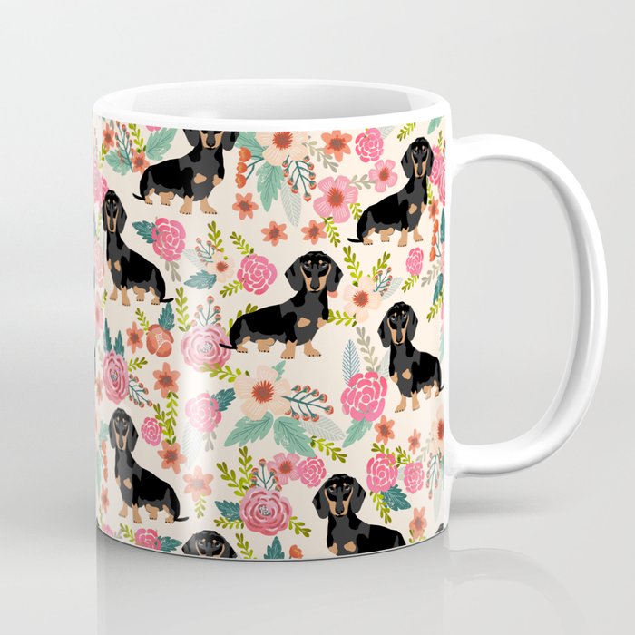 Doxie Florals - vintage doxie and florals gifts for dog lovers, dachshund decor, black and tan doxie Coffee Mug