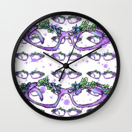 Retro Purple Flower Glasses Wall Clock