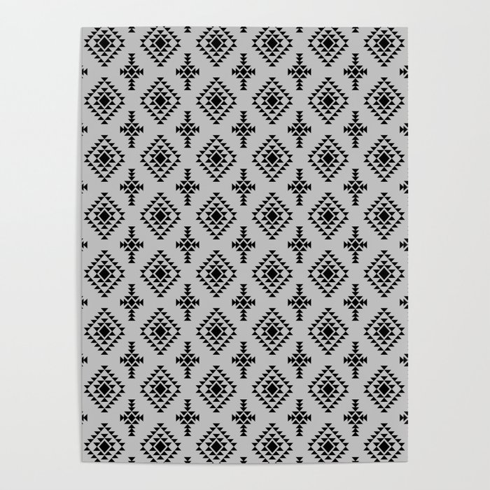 Light Grey and Black Native American Tribal Pattern Poster