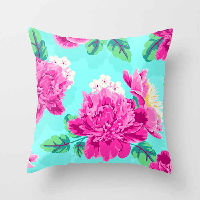 Bright Flowers Pretty Peonies Throw Pillow