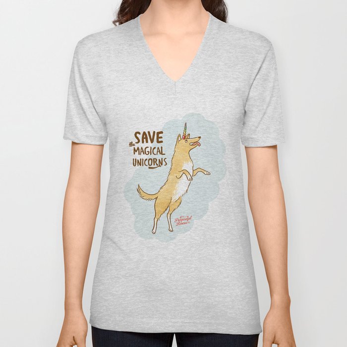 Save The Magical Unicorns by Alice Rutherford V Neck T Shirt