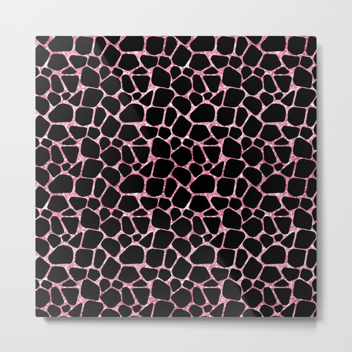 Black Pink Giraffe Skin Print Metal Print