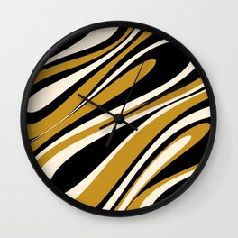 Fluid Vibes Retro Aesthetic Swirl Abstract Pattern in Black, Dark Mustard Gold, and Cream Wall Clock