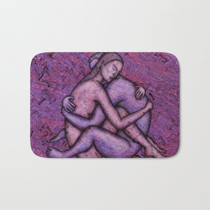 The embrace after the kiss; male and female couple lovers portrait painting wall decor Bath Mat