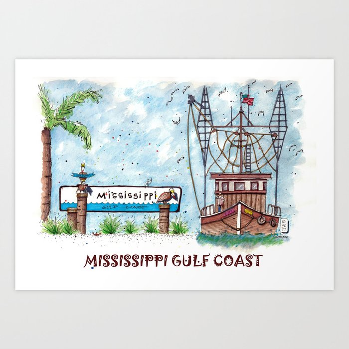 Mississippi Gulf Coast Art Print By Landbonesketchbook Society6