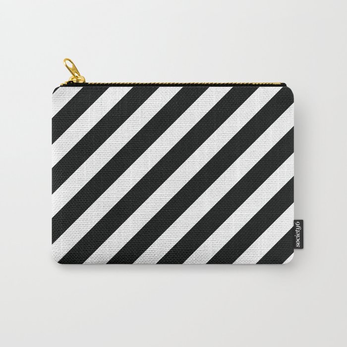 Modern Black & White Minimalist Diagonal Line Pattern Carry-All Pouch