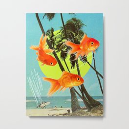 Goodbye Summer Metal Print | Summer, Surf, Surfer, Hawaii, Goldfish, Beach, Waves, Palm, Vintage, Tropical 