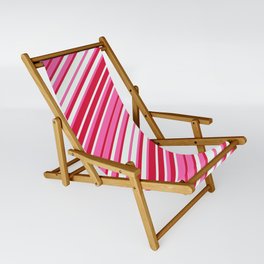 [ Thumbnail: Hot Pink, Crimson, and Mint Cream Colored Stripes/Lines Pattern Sling Chair ]