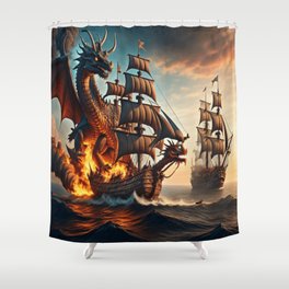 Ocean Ships Fire Dragon  Shower Curtain