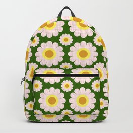 Retro Summer Daisies No.1 Pink Forest Green Backpack | Garden, Texture Effect, Pattern, Summer, Wild Flowers, Tropical, Floral, Mid Century, Modern, Hippy 