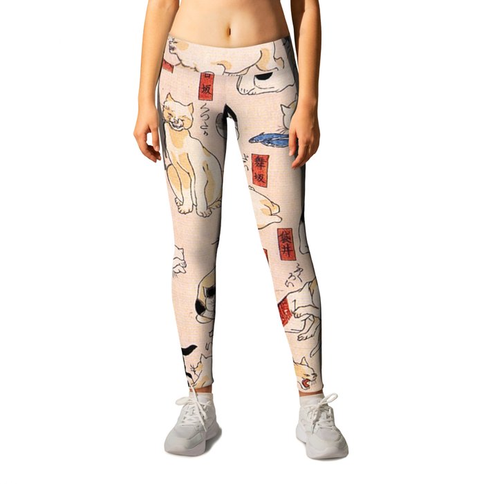 Cats for the Stations of the Tokaido Road prints 1, 2, & 3 cat art portrait Leggings