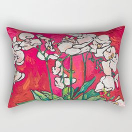 Orchid in Blue-and-white Bird Pot on Red after Matisse Rectangular Pillow