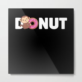 Cute Monkey Funny Animals With Donut Pink Donuts Metal Print