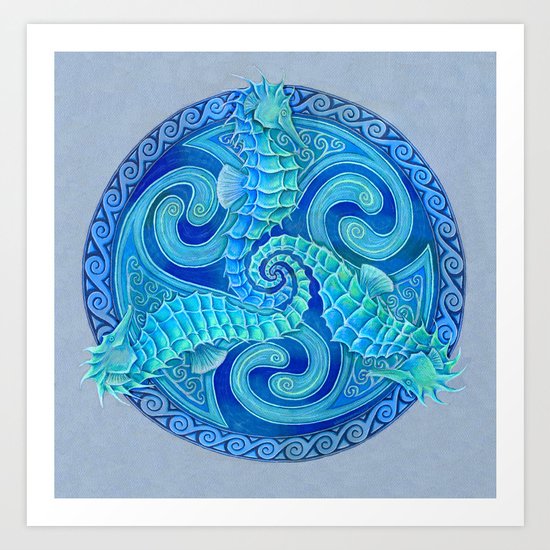 Seahorse Triskele Celtic Mandala Art Print