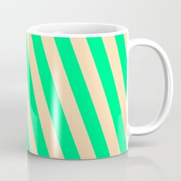 [ Thumbnail: Green and Tan Colored Pattern of Stripes Coffee Mug ]